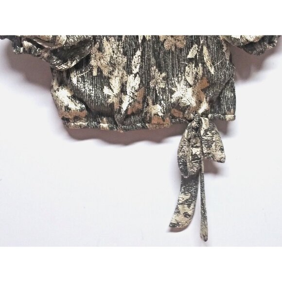 NWT CeCe Womens top Sz S shimmery gold black Party metallic blouson off shoulder - Picture 6 of 11